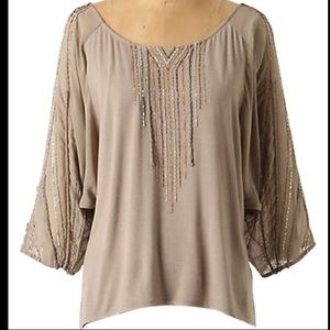 Anthropologie One September Beige Beaded Blouse